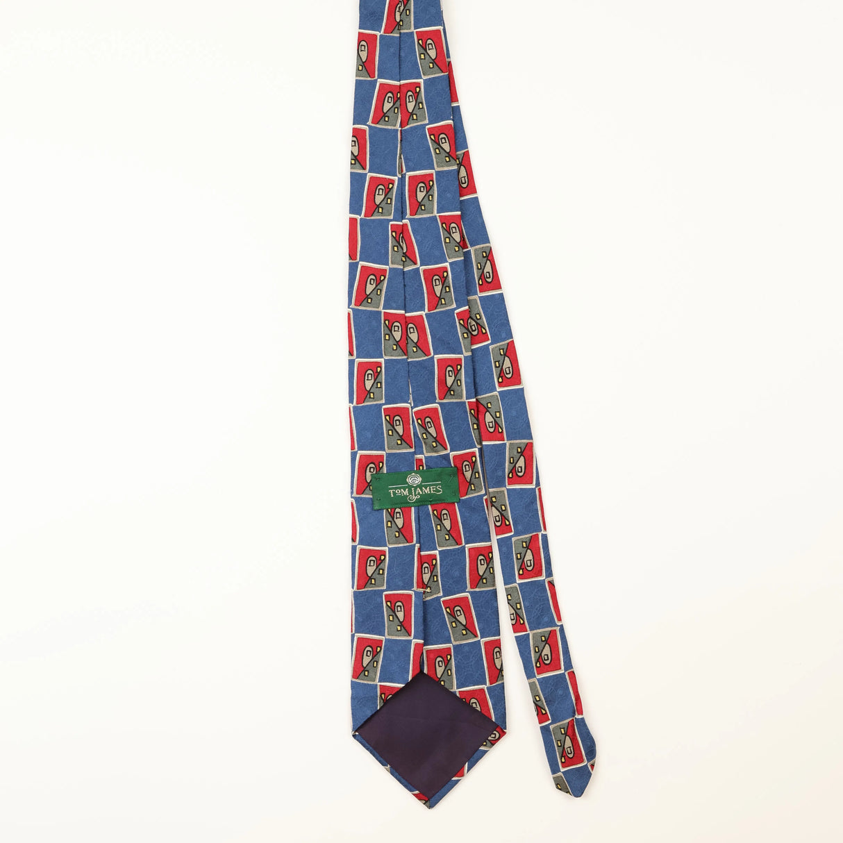 Back of Vintage Tom James Geometric Patterned Tie