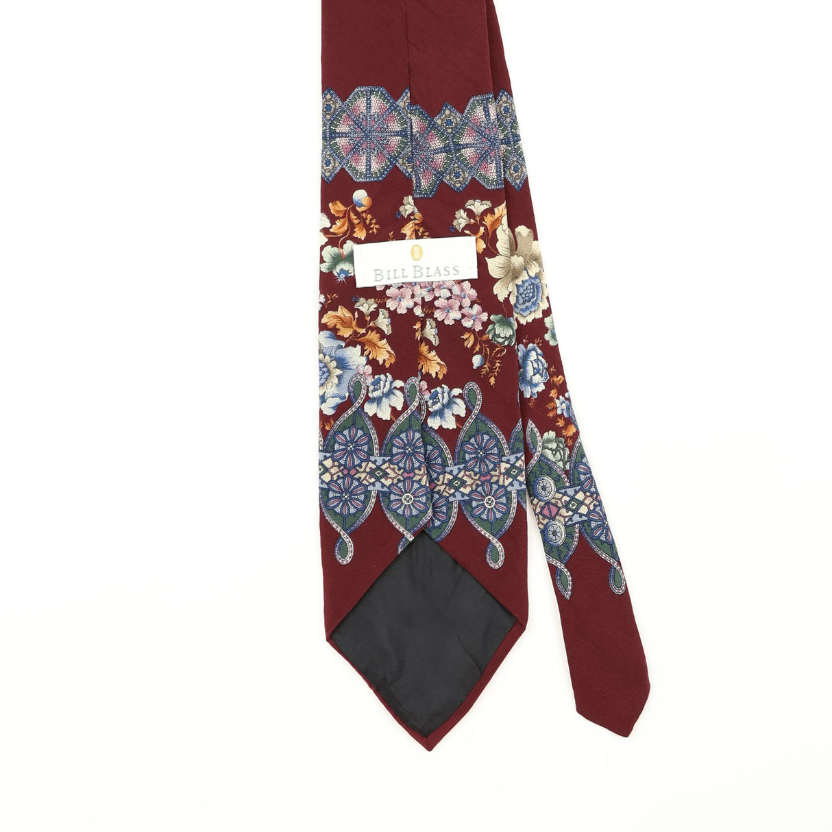 Back Detail of Vintage 1990's Bill Blass Floral Patterned Tie