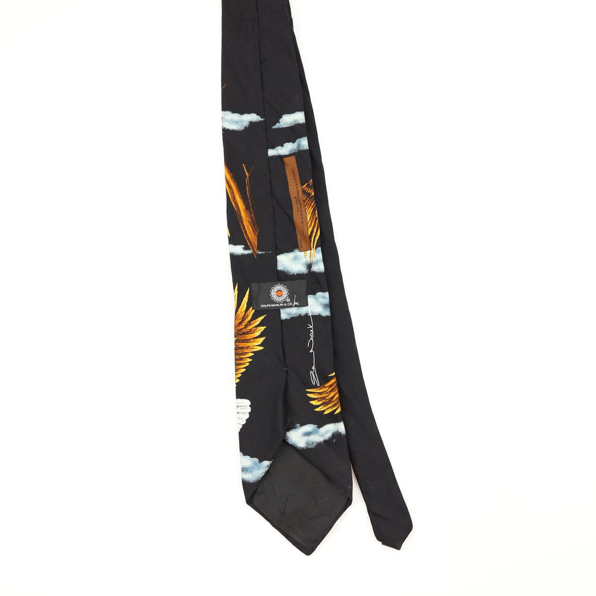 Back Back of Vintage 1990's Ralph Marlin Harley Davidson Animal Print Patterned Tie