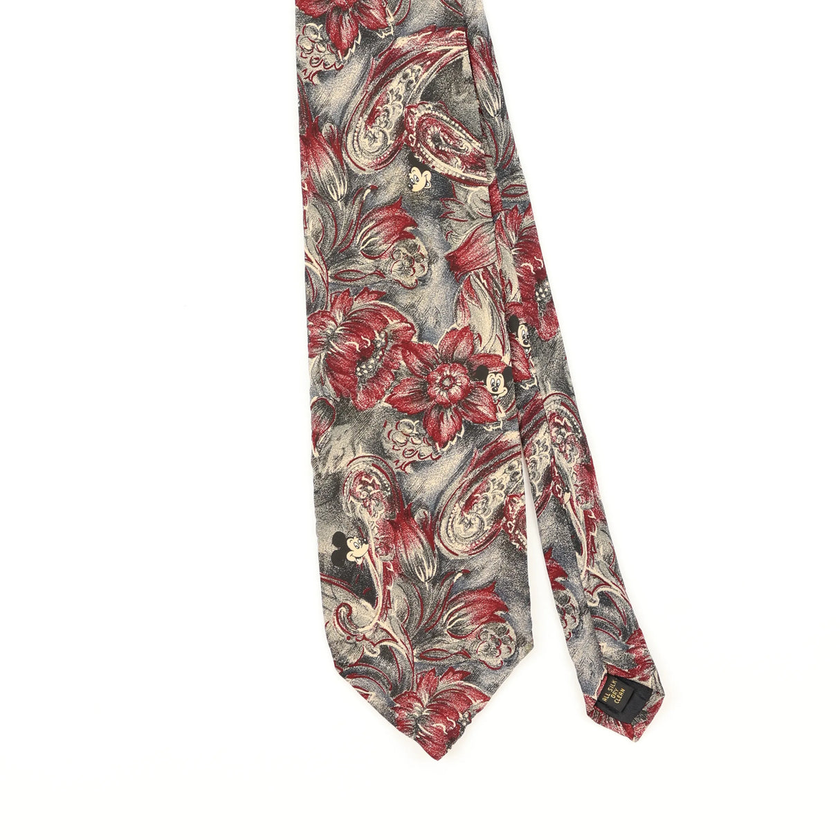 Front Front Detail of Vintage 1990's Disney Mickey Mouse Floral Patterned Tie