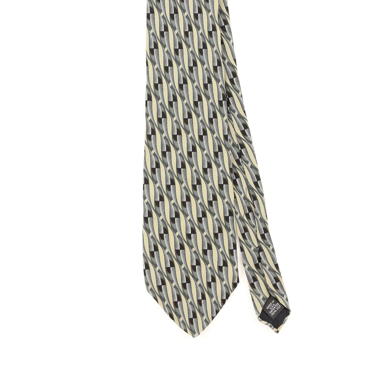 Front Detail of Vintage 1990's Geoffrey Beene Geometric Patterned Tie