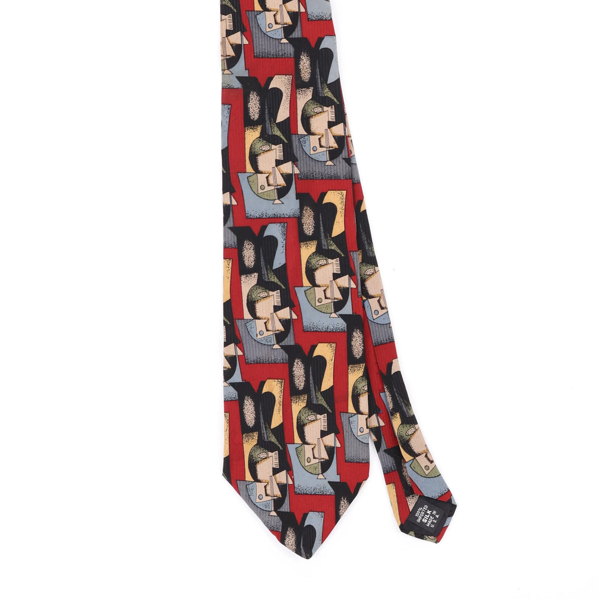 Front Front Detail of Vintage 1990's Picasso Cubism Abstract Patterned Tie