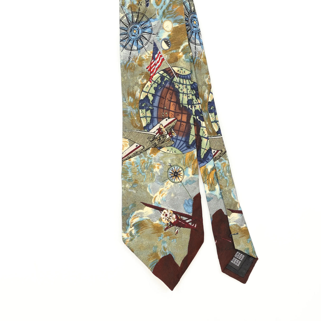 Front Front Detail of Vintage 1990's Tango Circling The Globe Series Abstract Patterned Tie