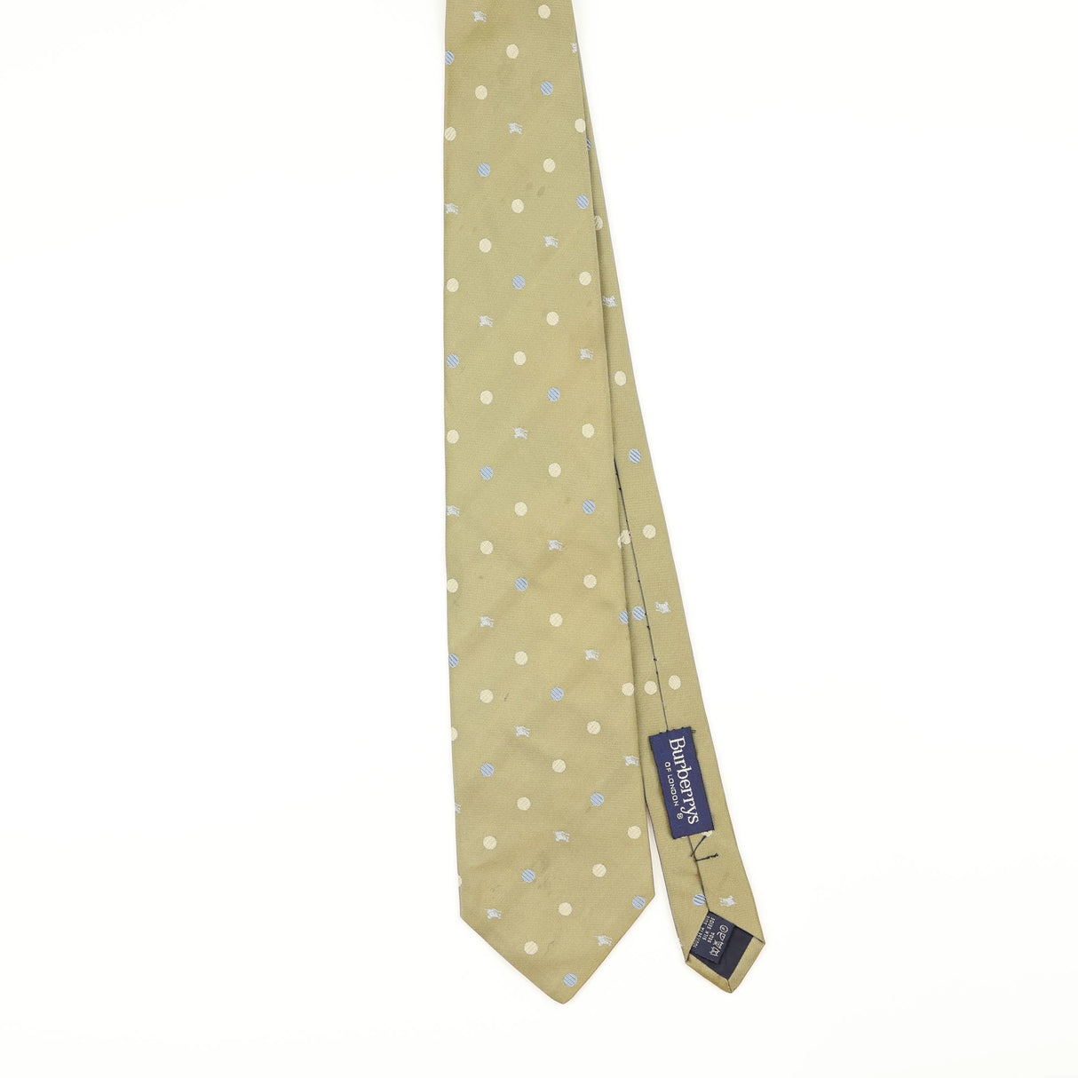 Front of Vintage 1990's Burberry Monogram Polka Dot Patterned Tie