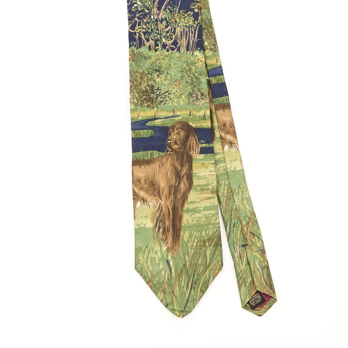 Front Detail of Vintage 1990's Van Heusen Dog Animal Print Patterned Tie