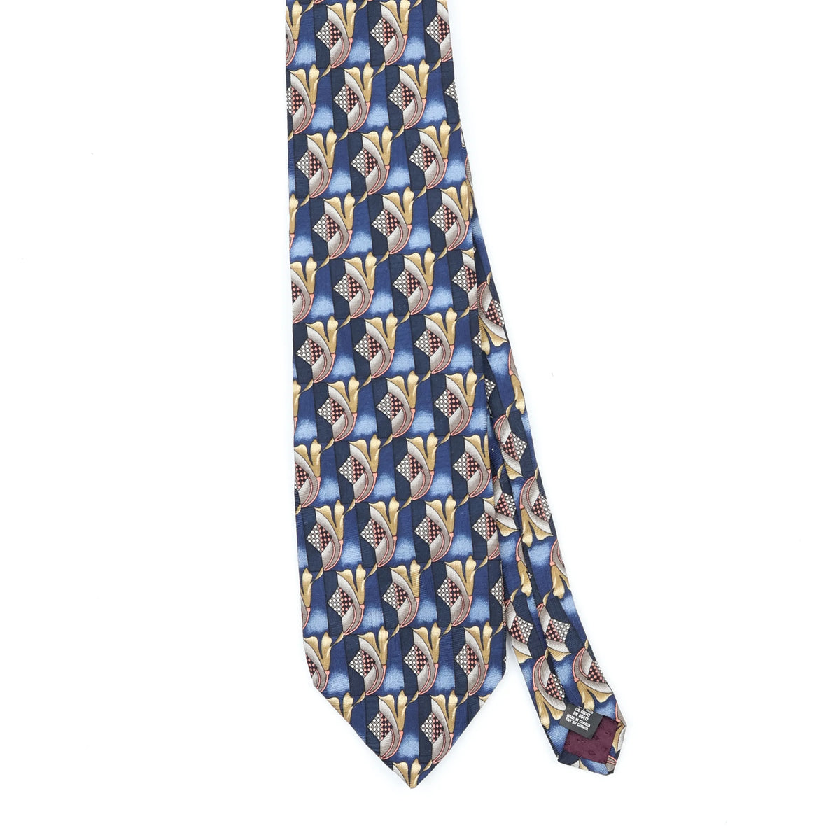 Front Front Detail of Vintage 1990's Guy Laroche Foulard Geometric Patterned Tie