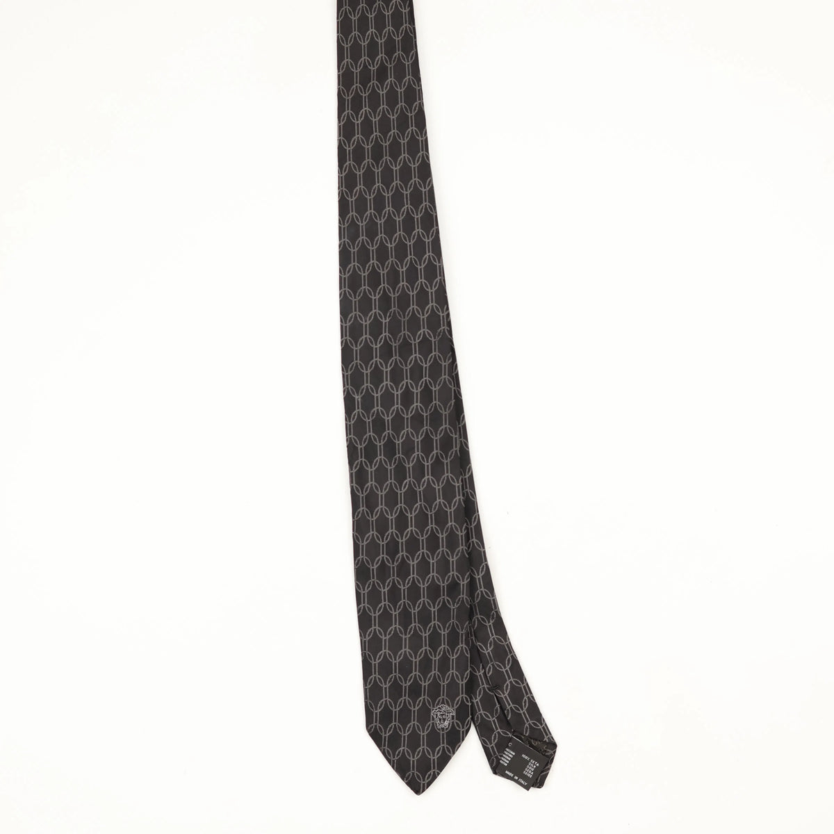Front Front of Vintage 1990's Versace Chain Link Geometric Patterned Tie