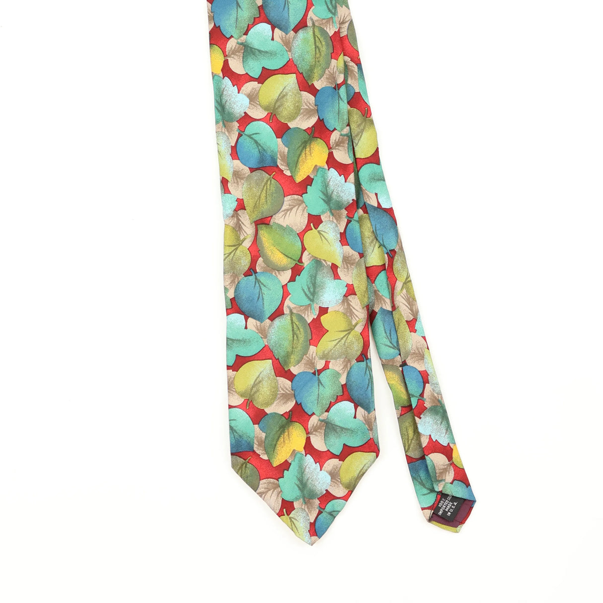 Front Front Detail of Vintage 1990's Enrico Coveri Leaves Floral Patterned Tie
