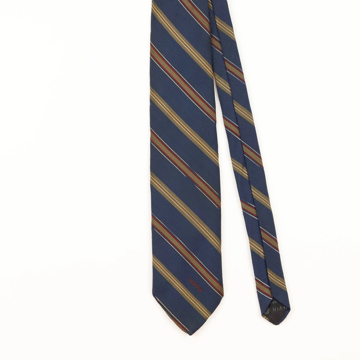 Front Detail of Vintage Lanvin Repp Striped Patterned Tie