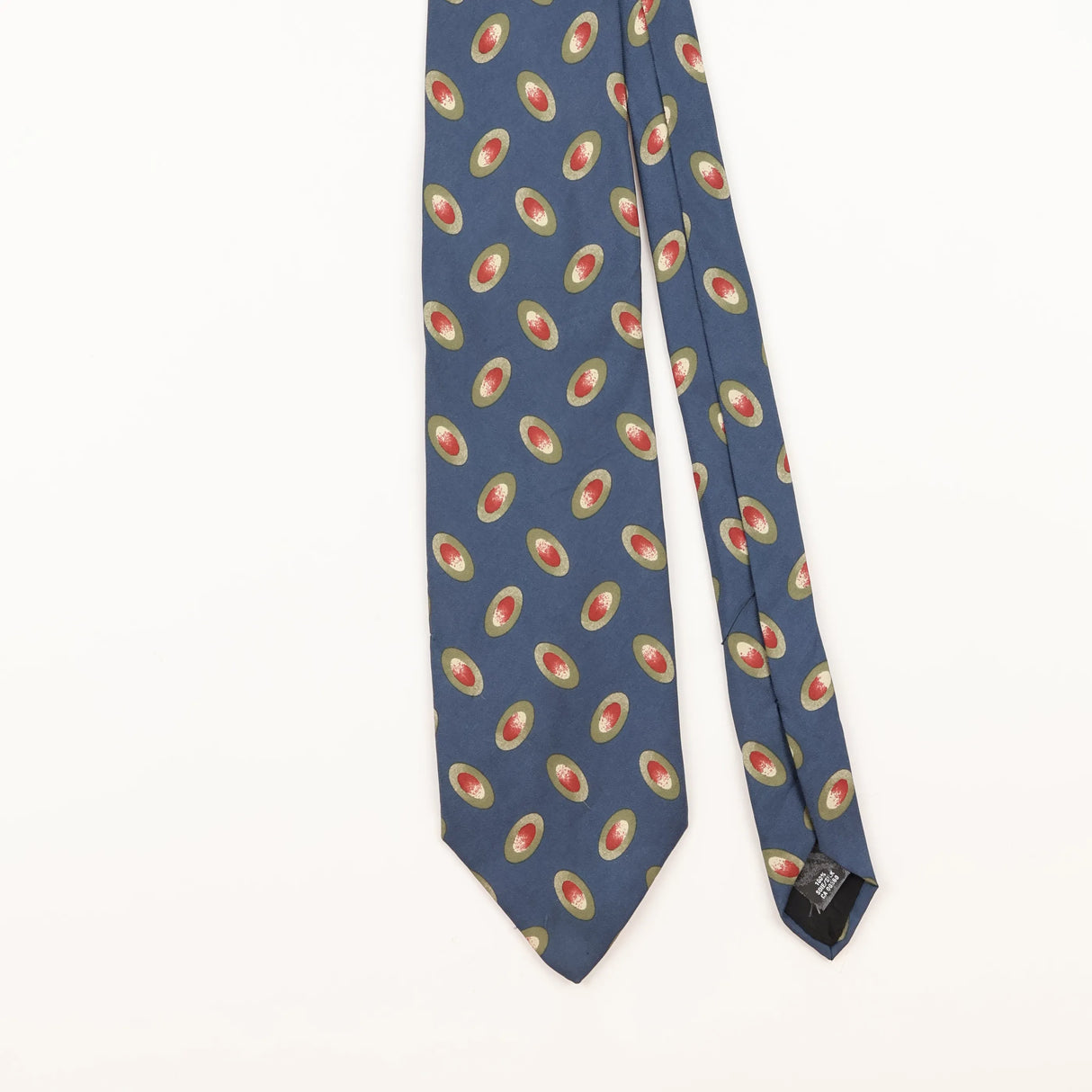 Front Detail of Vintage 1990's Olive Geometric Patterned Tie