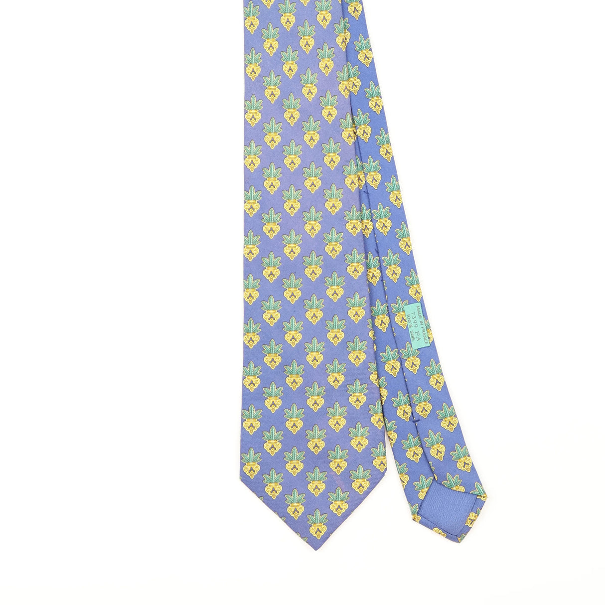 Front Detail of Vintage 1990's Hermès Plants Geometric Patterned Tie