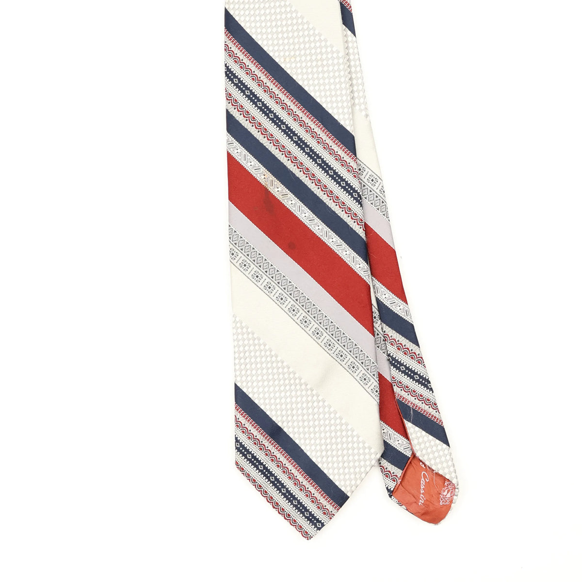 Front Front Detail of Vintage 1980's Oleg Cassini Striped Patterned Tie
