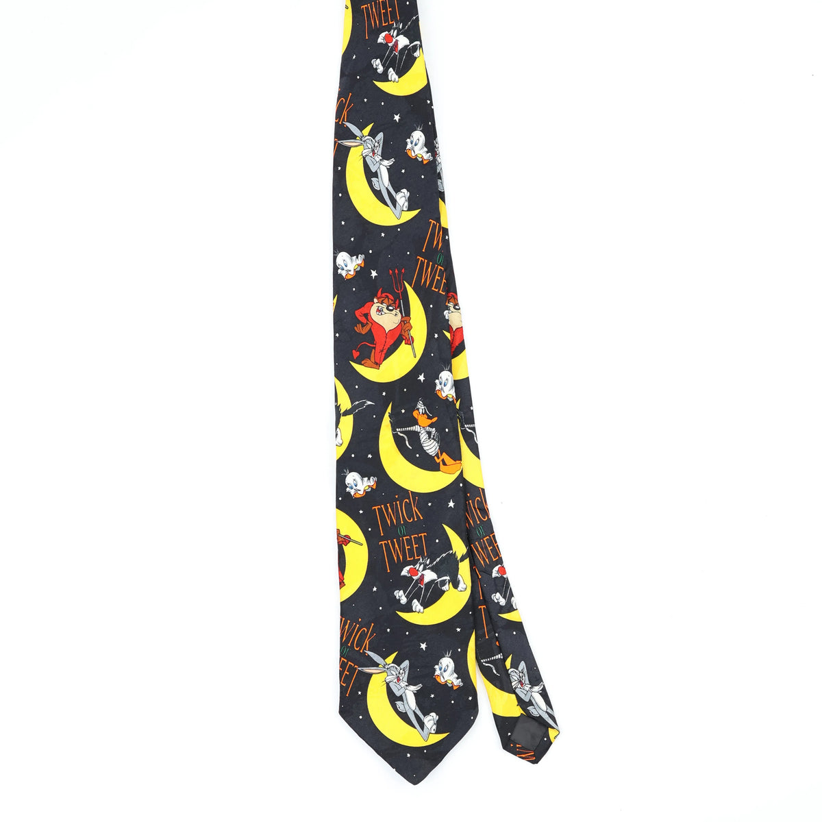 Front Front of Vintage 1990's Looney Tunes Halloween Cartoon Patterned Tie