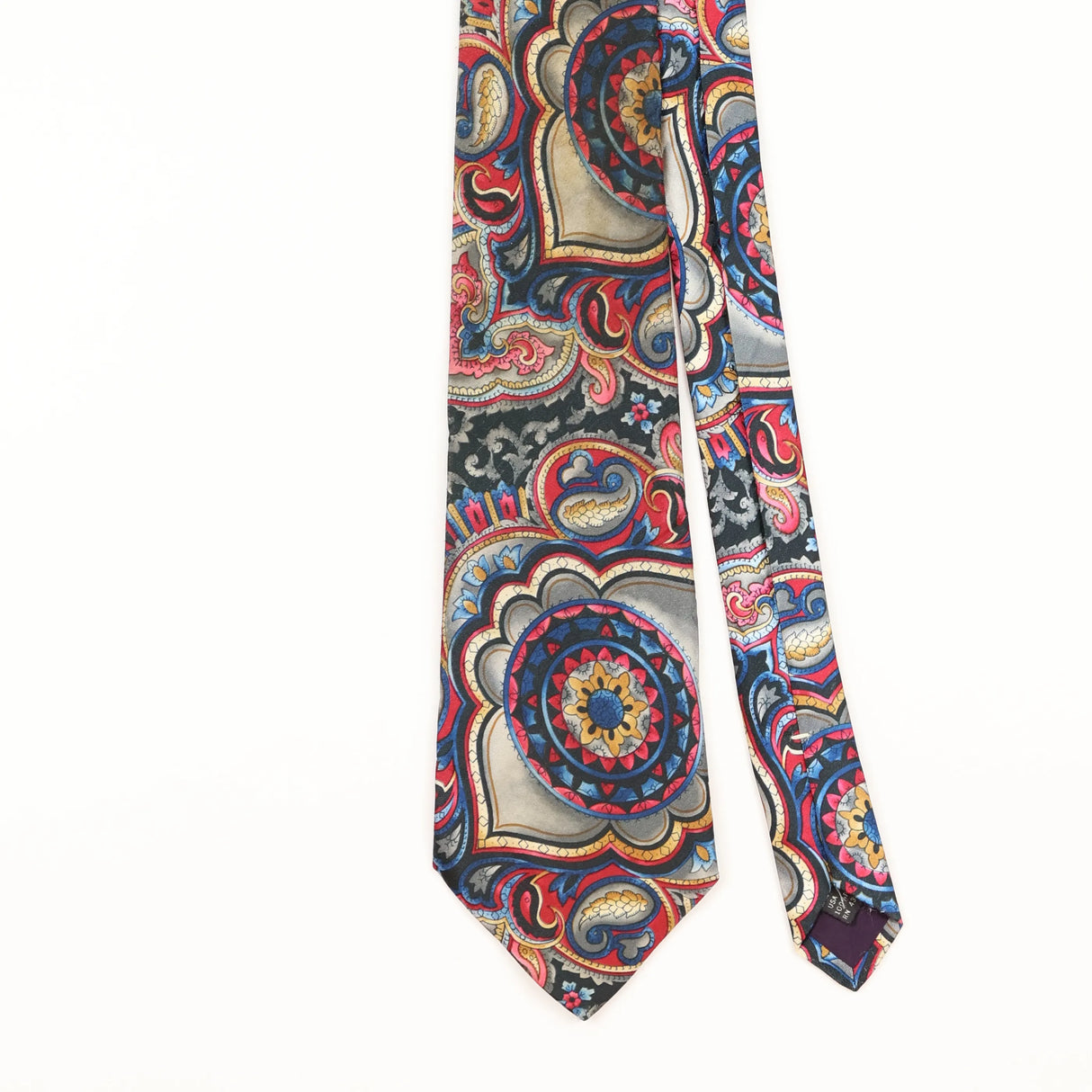 Front Detail of Vintage 1990's Abstract Paisley Patterned Tie