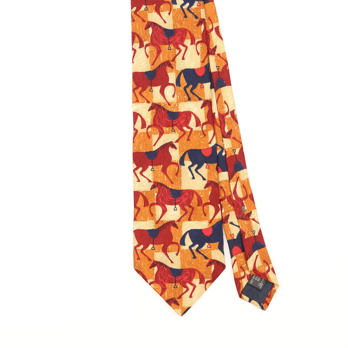 Front Detail of Vintage 1990's Ermenegildo Zegna Horses Geometric Patterned Tie
