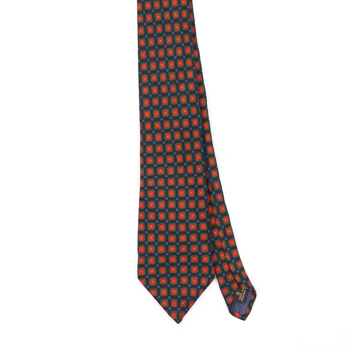 Front Front Detail of Vintage 1990's J. Press Foulard Geometric Patterned Tie