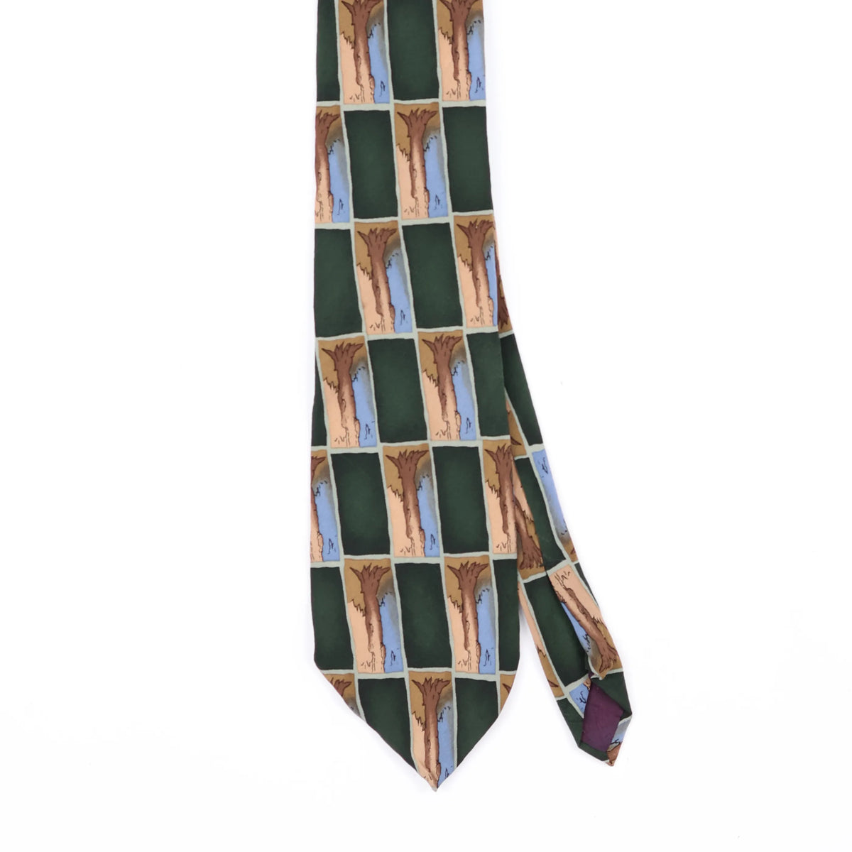 Front Front Detail of Vintage 1990's Jerry Garcia Tree Trunk Check Patterned Tie