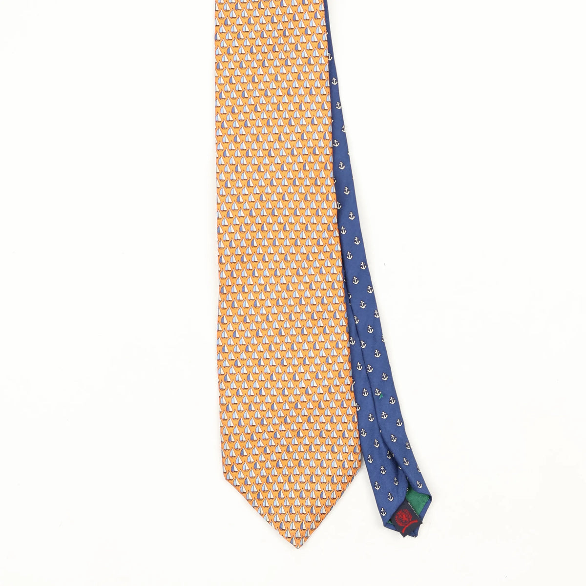 Front Front Detail of Vintage 1990's Tommy Hilfiger Sailing Boats Geometric Patterned Tie