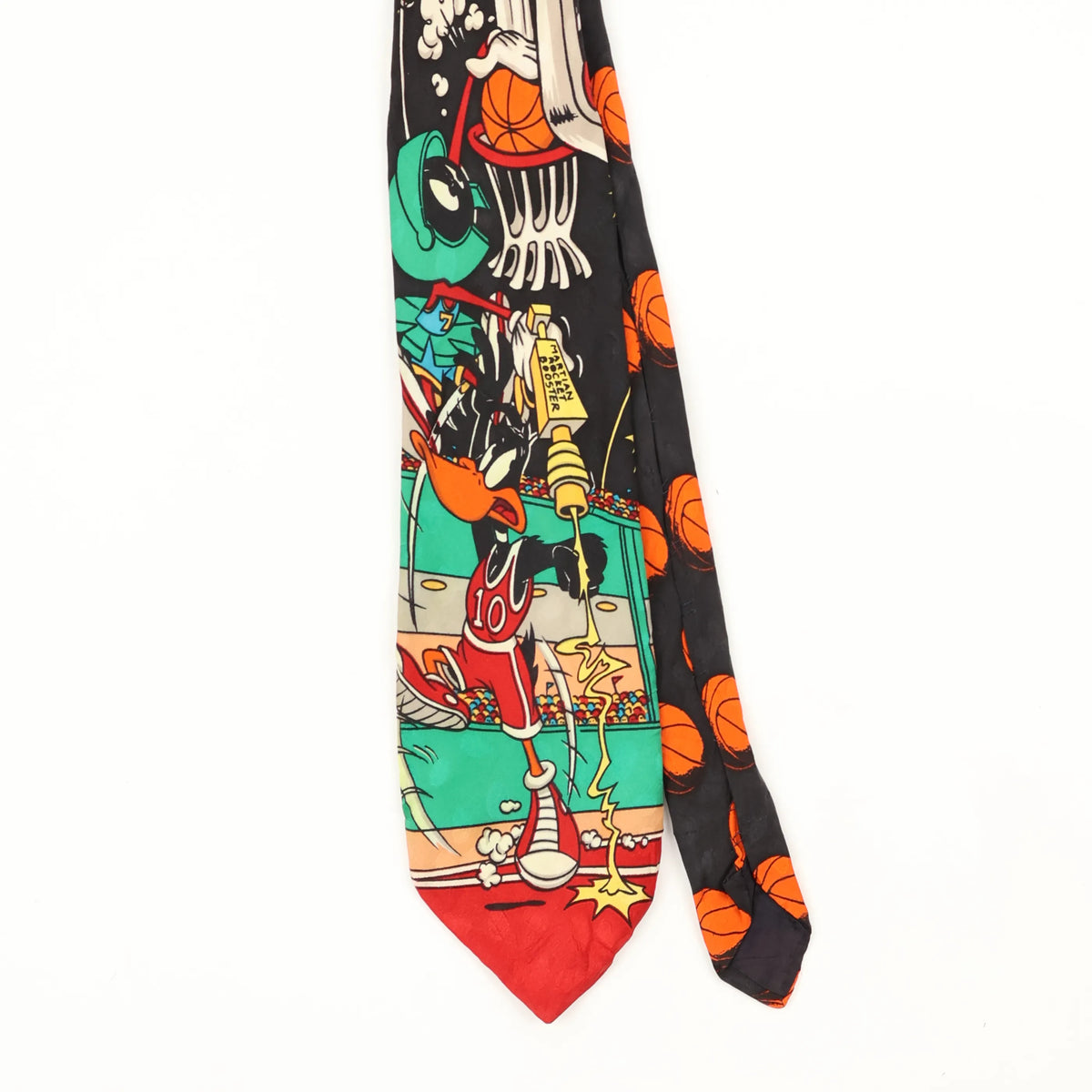 Front Front Detail of Vintage 1990's Addiction Space Jam Cartoon Patterned Tie