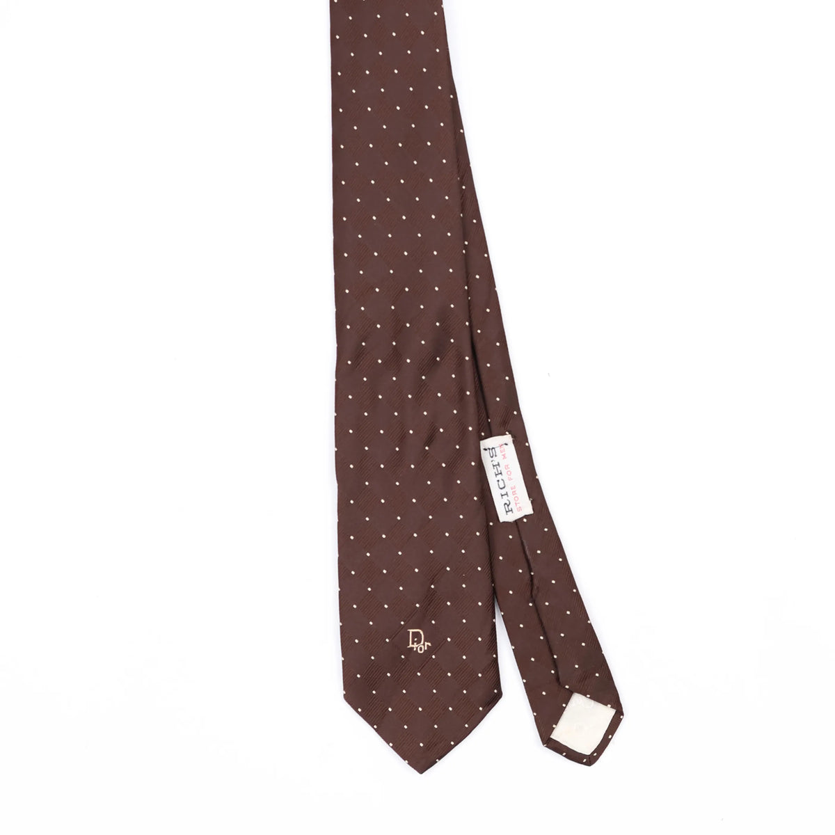 Front Front Detail of Vintage 1980's Christian Dior Polka Dot Patterned Tie