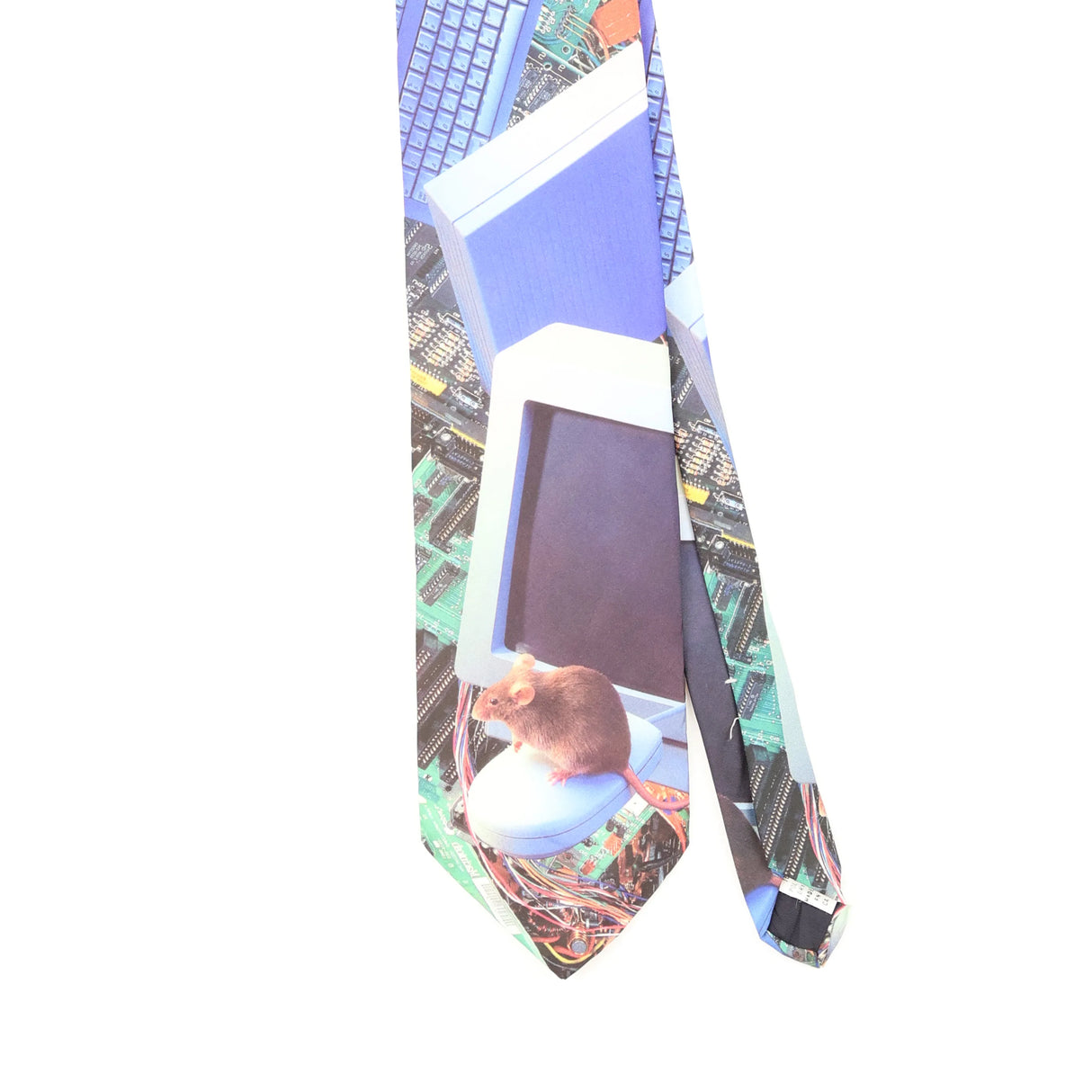 Front Front Detail of Vintage 1990's Ralph Marlin Computer Rat Abstract Patterned Tie