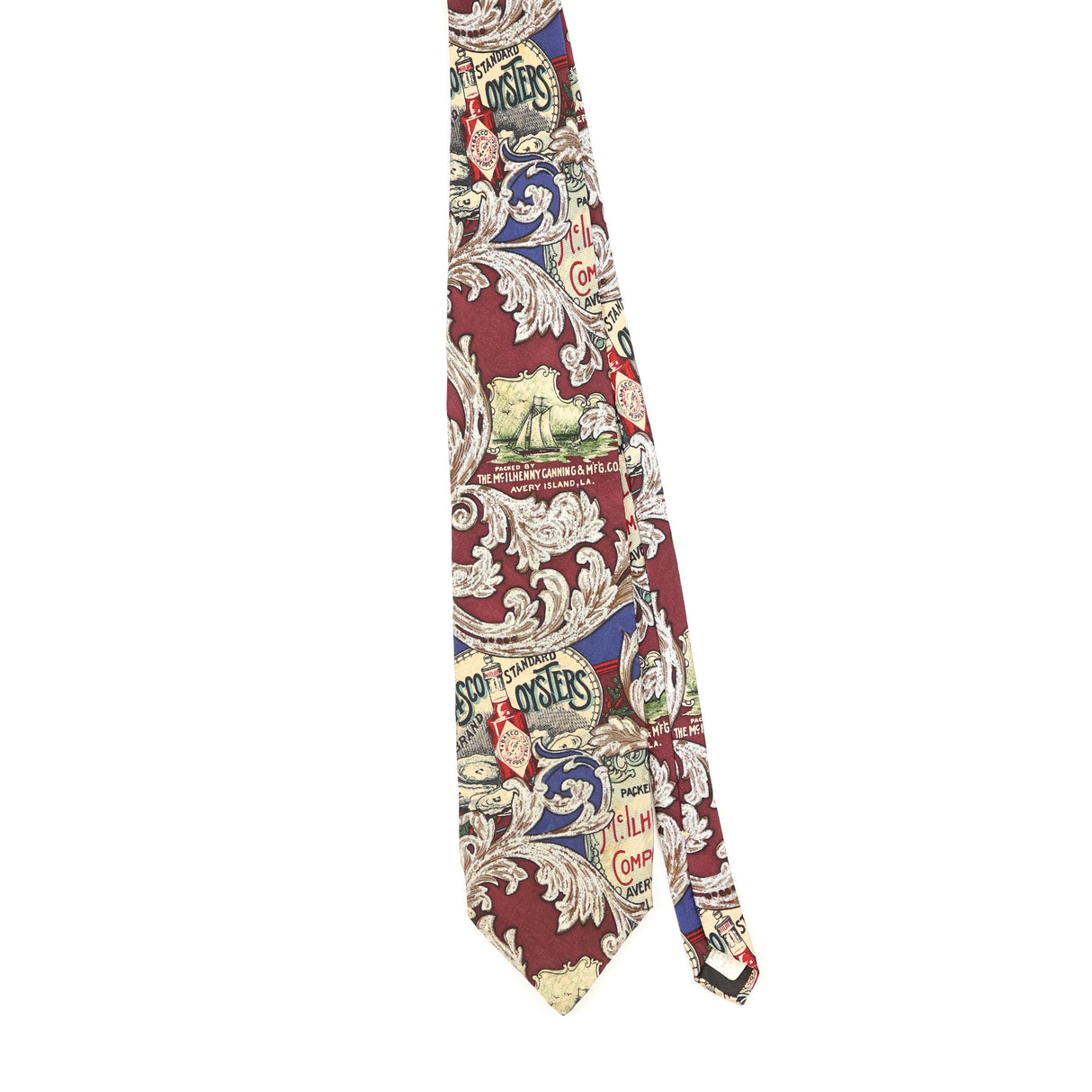Front of Vintage 1990's Tabasco Hot Sauce Cartoon Patterned Tie