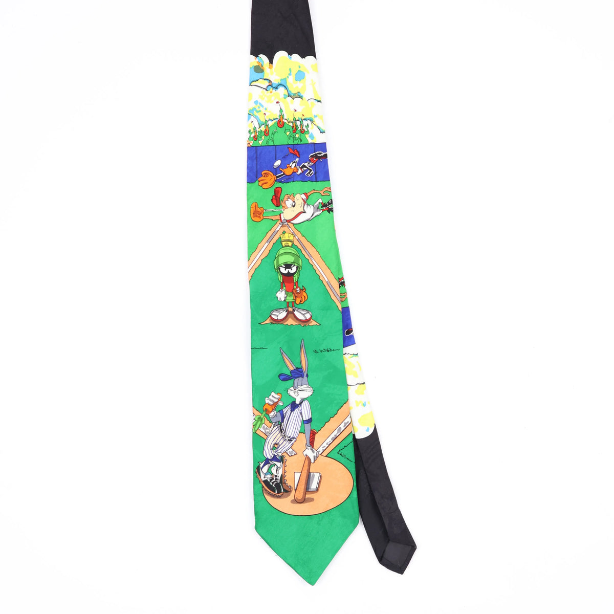 Front Front of Vintage 1990's Looney Tunes Baseball Cartoon Patterned Tie
