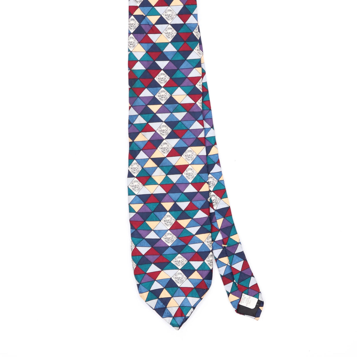 Front Front Detail of Vintage 1990's Tabasco Hot Sauce Geometric Patterned Tie