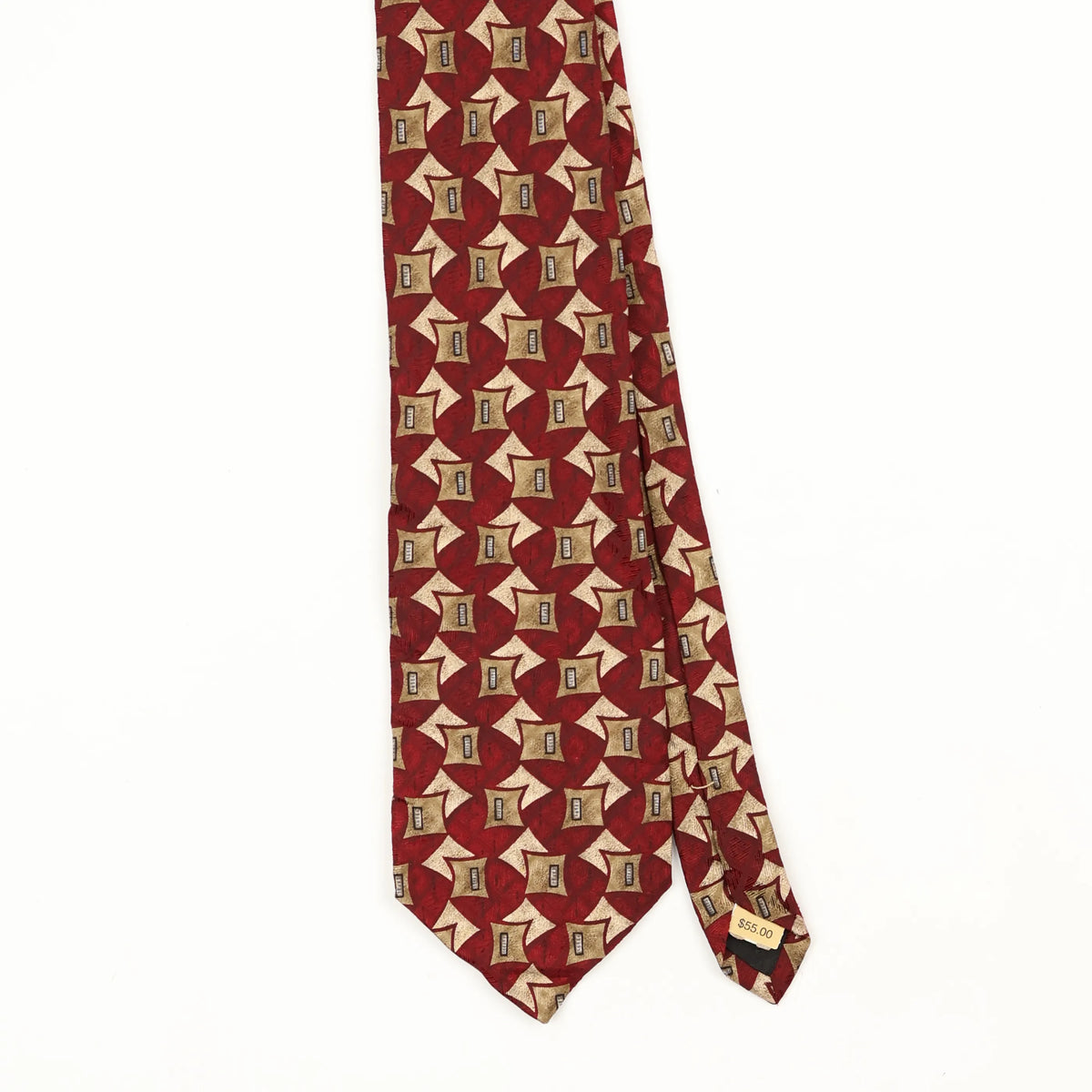 Front Front Detail of Vintage 1990's Ferrell Reed Geometric Patterned Tie