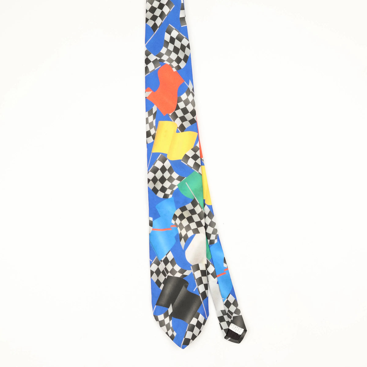 Front Front of Vintage 1990's Ralph Marlin Racing Flag Colours Geometric Patterned Tie