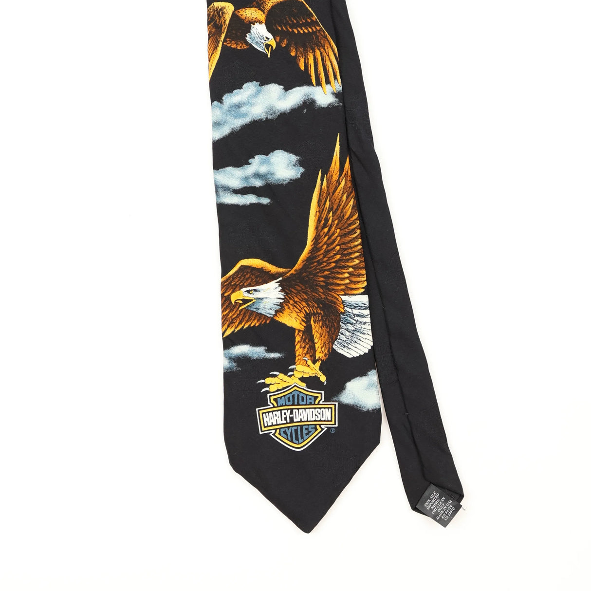 Front Front Detail of Vintage 1990's Ralph Marlin Harley Davidson Animal Print Patterned Tie