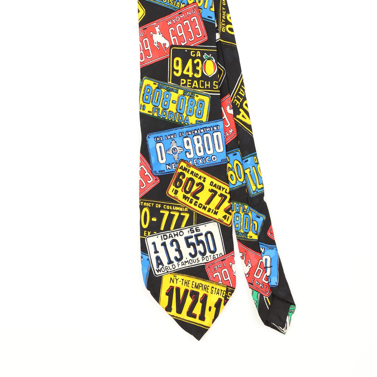 Front Front Detail of Vintage 1990's License Plate Geometric Patterned Tie