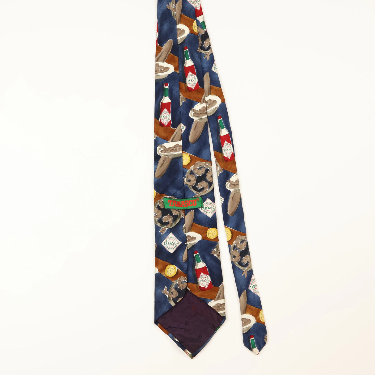 Back of Vintage Tabasco Hot Sauce Cartoon Patterned Tie
