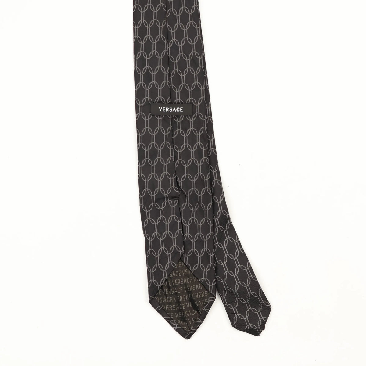 Back Back Detail of Vintage 1990's Versace Chain Link Geometric Patterned Tie