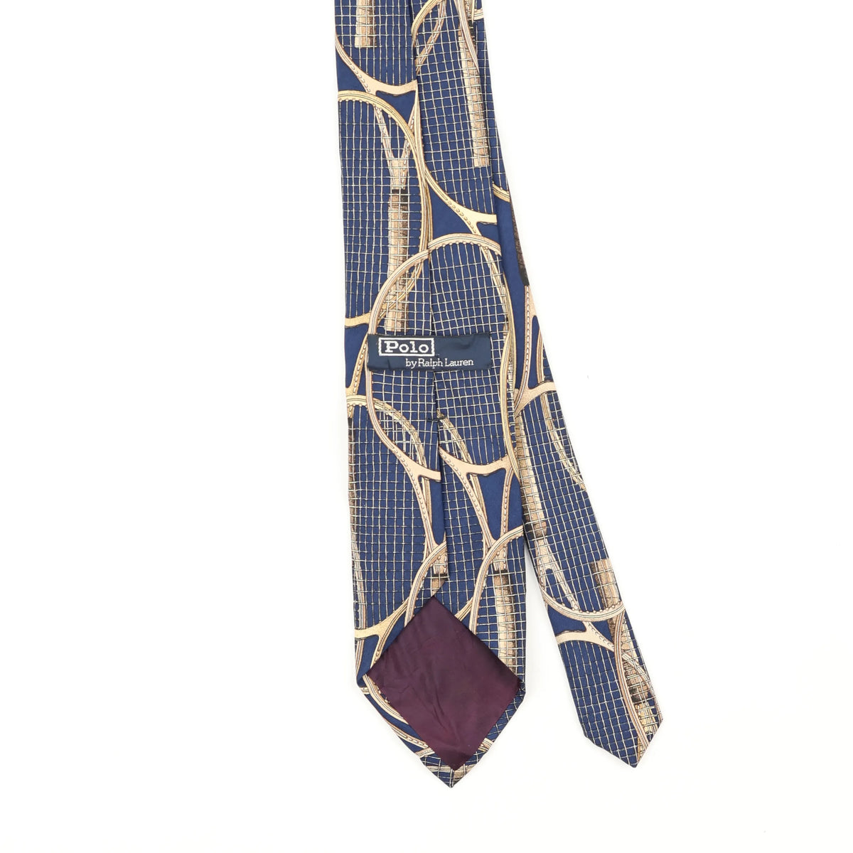 Back Back Detail of Vintage 1990's Ralph Lauren Tennis Rackets Geometric Patterned Tie