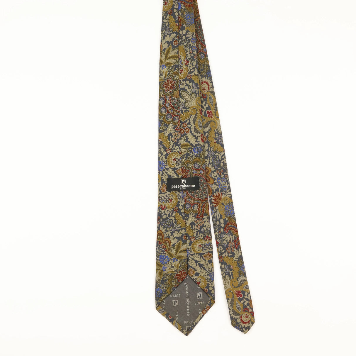 Back of Vintage 1990's Paco Rabanne Paisley Patterned Tie