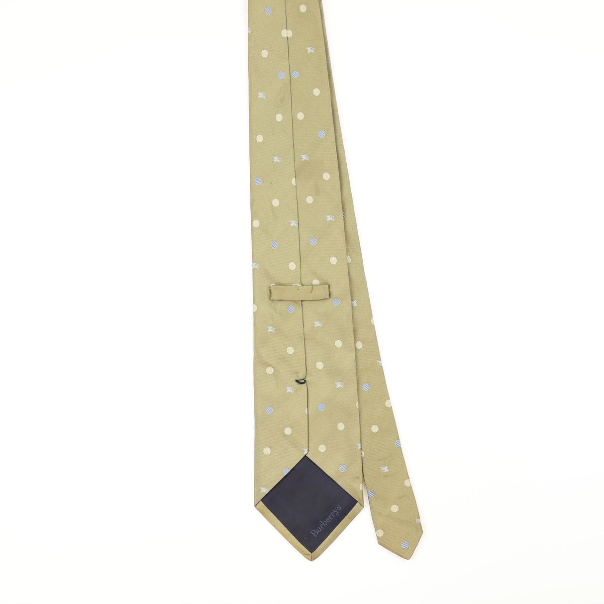 Back of Vintage 1990's Burberry Monogram Polka Dot Patterned Tie