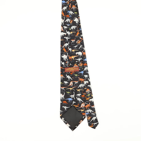 Back Back of Vintage Museum Artifacts Dinosaurs Animal Print Patterned Tie