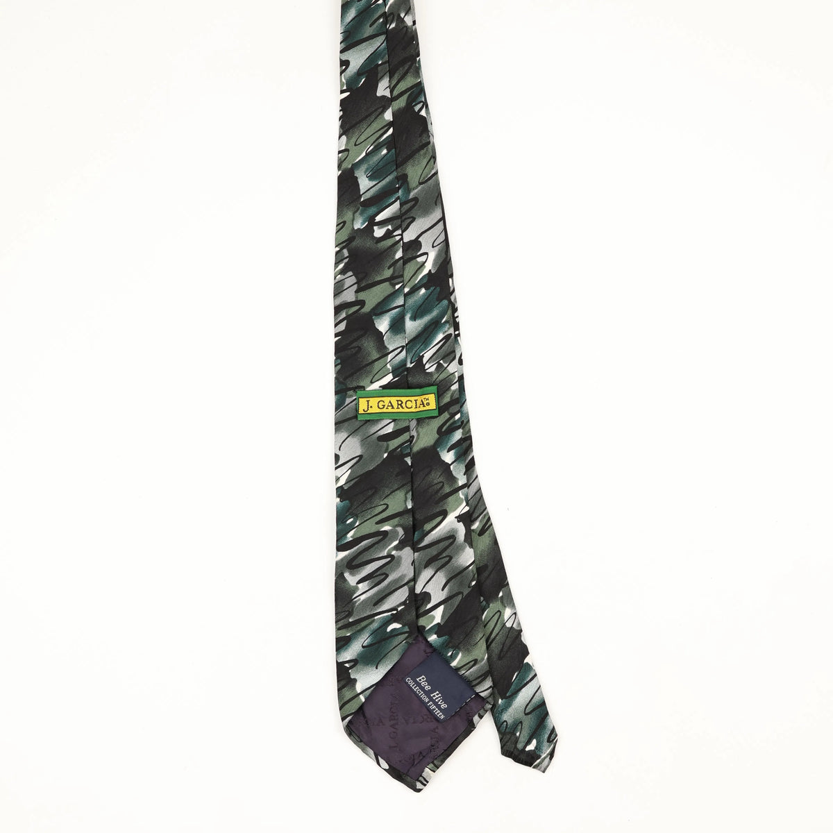Back Back of Vintage 1990's Jerry Garcia Bee Hive Abstract Patterned Tie