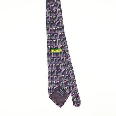 Back of Vintage 1990's Jerry Garcia Floating Planes Geometric Patterned Tie