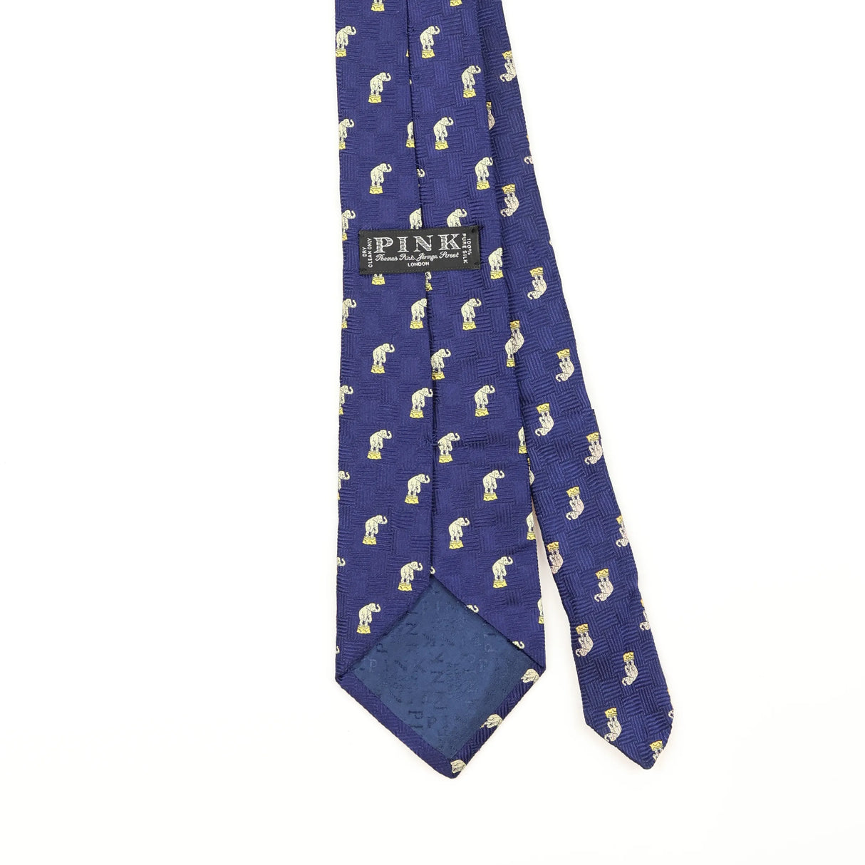 Back Detail of Vintage 1990's Thomas Pink Elephant Geometric Patterned Tie