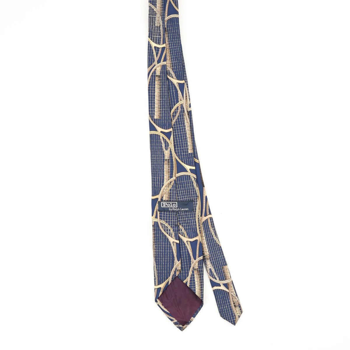 Back Back of Vintage 1990's Ralph Lauren Tennis Rackets Geometric Patterned Tie