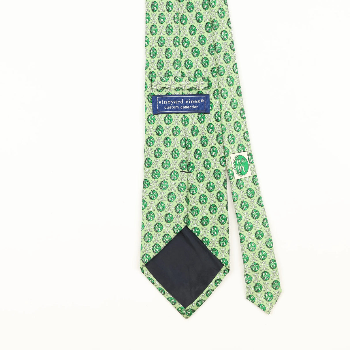 Back Detail of Vintage 1990's Vineyard Vines Golf Geometric Patterned Tie