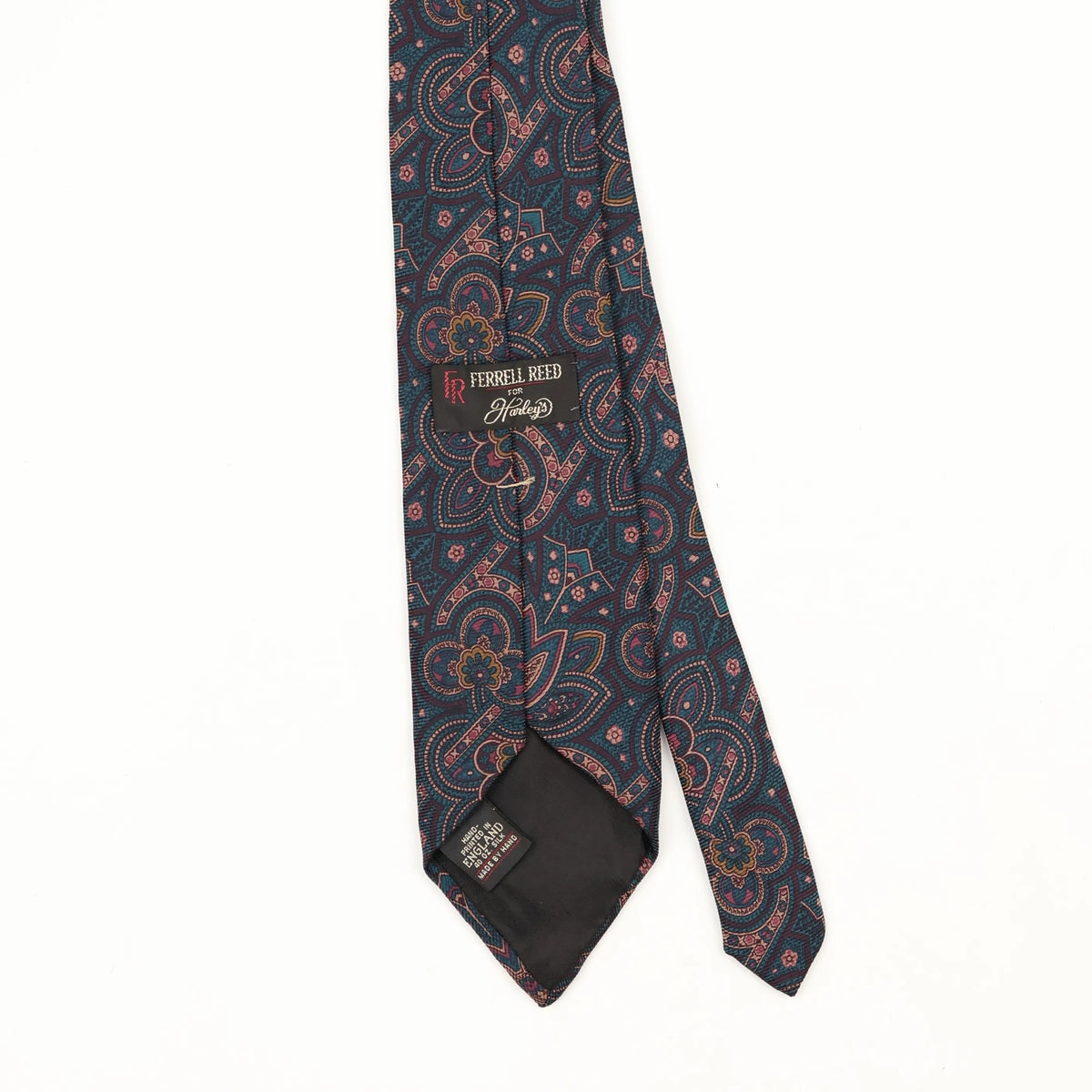Back Back Detail of Vintage 1990's Ferrell Reed Paisley Patterned Tie