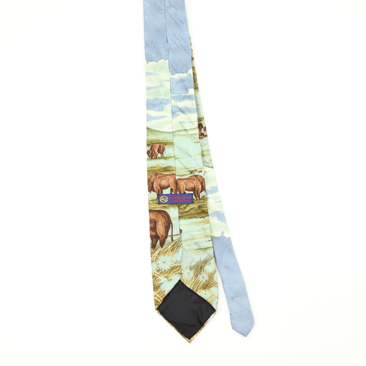 Back Back of Vintage 1990's Damon Bison Animal Print Patterned Tie