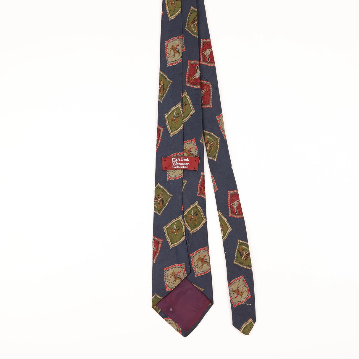 Back of Vintage 1990's Jos. A. Bank Equestrian Horse Geometric Patterned Tie