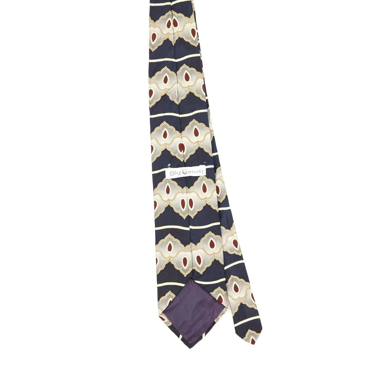 Back Back of Vintage 1990's Oleg Cassini Geometric Patterned Tie