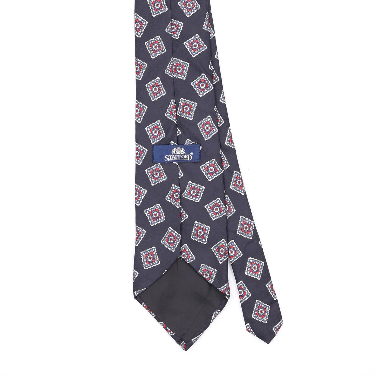 Back Back Detail of Vintage 1990's Stafford Foulard Geometric Patterned Tie