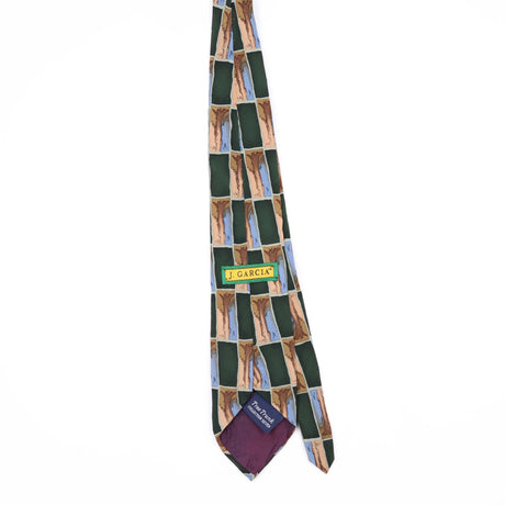 Back Back of Vintage 1990's Jerry Garcia Tree Trunk Check Patterned Tie