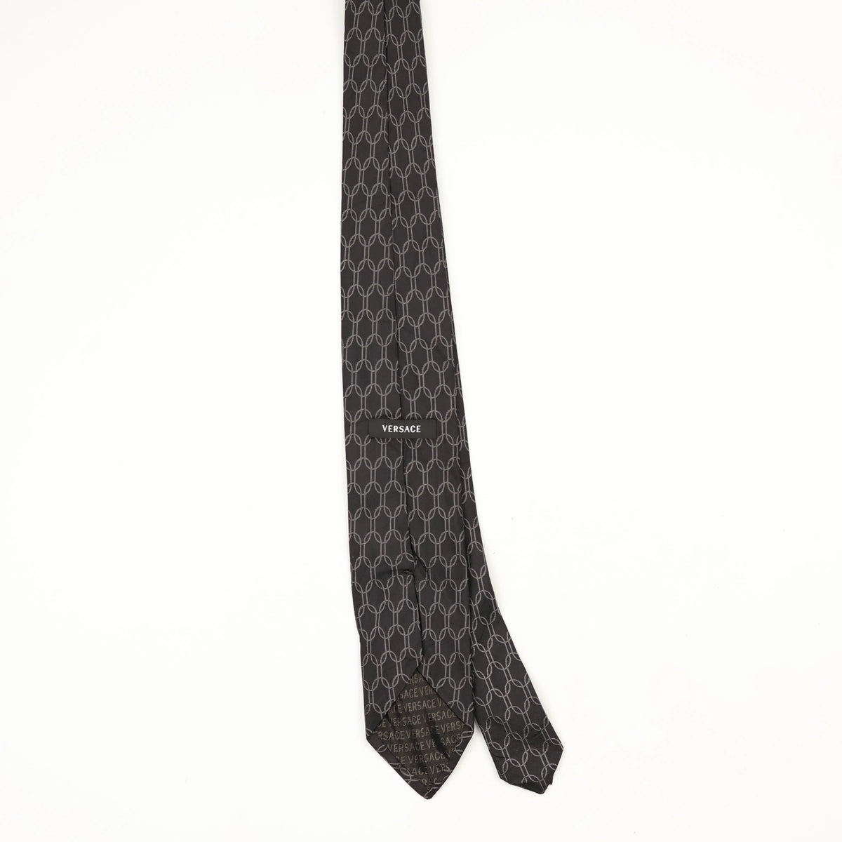 Back Back of Vintage 1990's Versace Chain Link Geometric Patterned Tie